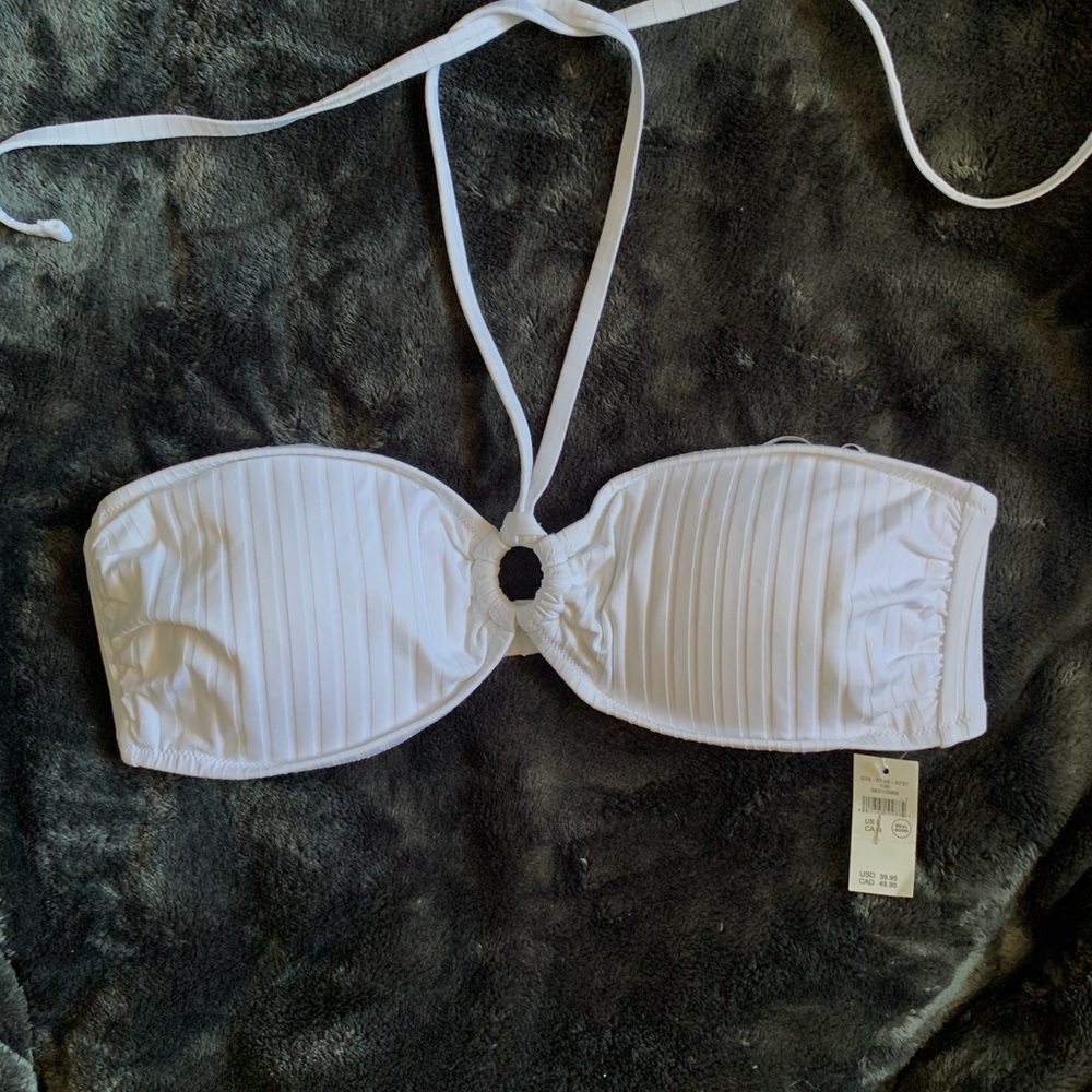 Aerie White Ribbed Bandeau Bikini Top